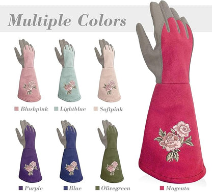 Rose Pruning Gloves Thorn Resistant, Embroidery Gardening Gloves with Extra Long Forearm Protection