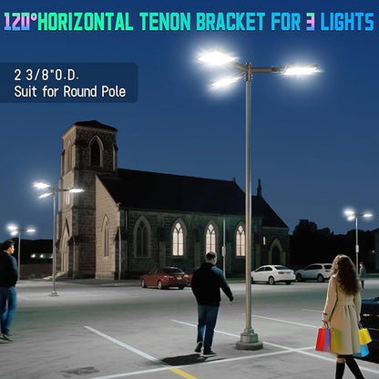 ledmo Triple Bracket Tenon Adaptor, 120° 2-3/8" Round Adjustable Slip Fitter Mount Pole Bracket, Heavy Duty 3 Outdoor Lights Mounting Spoke Arm for Parking Lot Street Light Floodlight