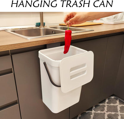 stonespace Hanging Trash Can, 3.2 Gallon/12L Small Waste Bin with Lid for Kitchen Cabinet Door or Under Sink, Bathroom Trash Bin with Lid, Food Waste Bin, 1 Pack White