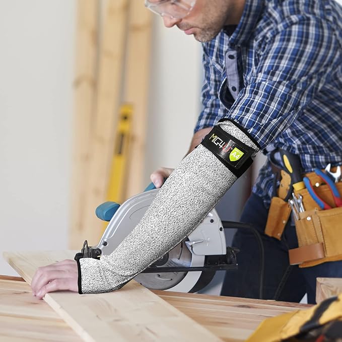 MIG4U Cut Resistant Sleeves Arm Guards Safety Protection with Thumb Holes for Men and Women Yard Work, Construction, Farm, Gardening, Adjustable fit 1pair 20" grey