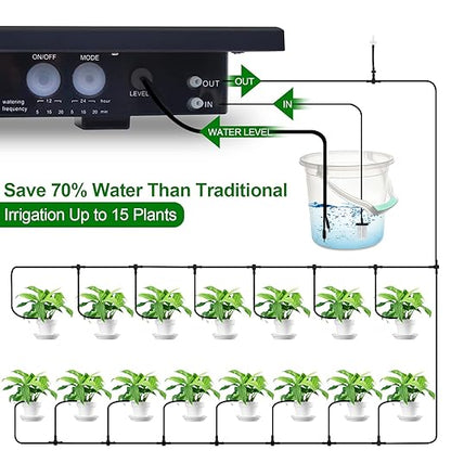 RISINGUP Solar Drip Irrigation System with Timer, Programmable Smart Watering with 2200mAh Battery, Automatic Plants Watering System for 15 Potted Plants Outdoor Garden, Patio, Balcony, Greenhouse