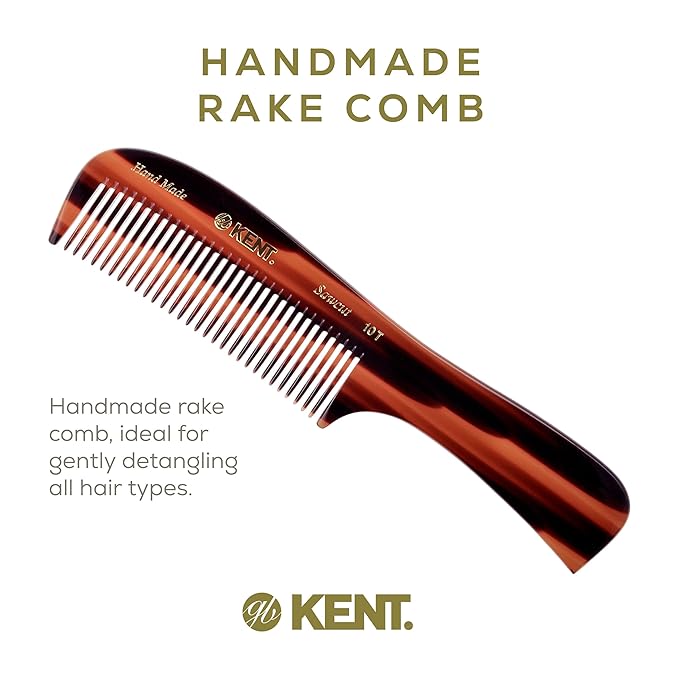 Kent 10T Large Hair Detangler Comb - Handmade Wide Tooth Combs for Curly Hair, Rake Comb For Wet and Dry Hairs, for Women for Thick Hairs Saw-Cut and Hand Polished Kent Combs