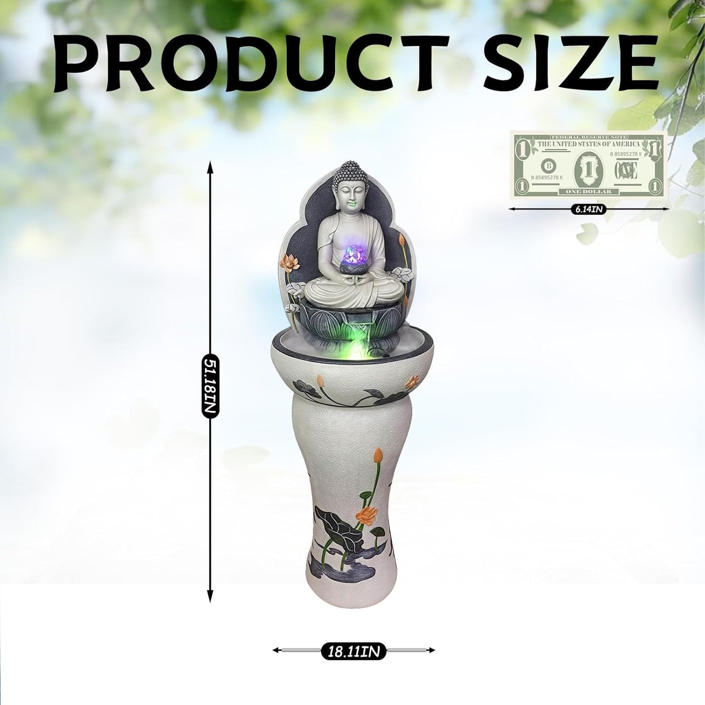 Outdoor Water Fountain Outside, Garden Fountain, Buddha Statue Outdoor/Indoor for Home, Buddha Decor & Gifts, Buddah, Buda, Budda, Buddhas, Chinese Decor & Gifts, Feng Shui (B)