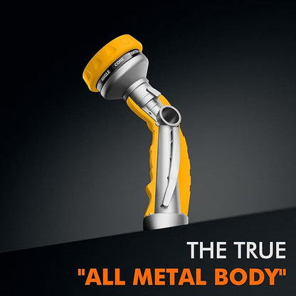 RESTMO Hose Nozzle Heavy Duty, Metal Water Hose Sprayer for Garden, 9 Spray Patterns | High Pressure | Thumb Flow Control | On/Off Valve, Ideal for Lawn & Plant Watering, Car & Pet Washing, Yellow