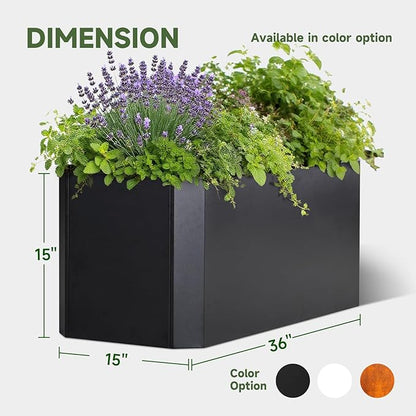 Steel Planter Box-36"x15"x15"-Large Rectangular Planter Indoor or Outdoor Black Matel Planter Box Commercial Residential for Patio Porch Deck Home Backyard