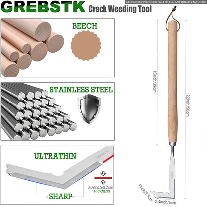 GREBSTK Crack Weeder Crevice Weeding Tool Stainless Steel Manual Weeder Beech Handle Gardening Tool, 22 inch