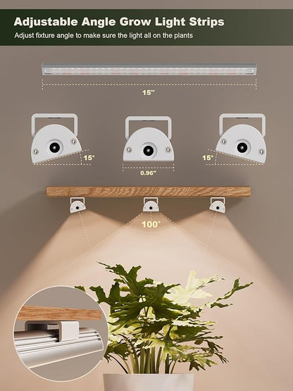GLOWRIUM Smart Grow Lights for Indoor Plants with APP, 15" Full Spectrum Grow Light Strips, G6 Plant Light Strip with auto Timer, 3 Angle dimming Levels for Plant Shelf, 2-Pack (Silver, 16W)