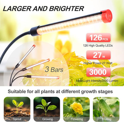 3-Head Table Top Grow Lights for Indoor Plants, Seed Starting, Bonsai with Timer, 27W Power Home Plug, FECiDA 2025 Full Spectrum Plant Growing Lamps, 16"-24" Height Adjustable