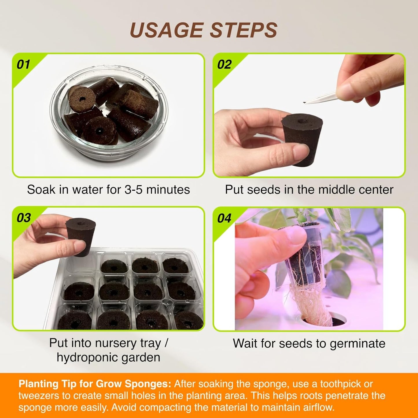 Round Hydroponic Growth Sponge - 50 Pack, Suitable for Indoor Outdoor Hydroponic Gardens, Seed Germination, Vegetable Cultivation, Seedlings & Cuttings