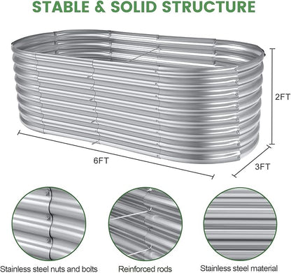 Land Guard 6×3×2ft Galvanized Raised Garden Bed Kit, Galvanized Planter Raised Garden Boxes Outdoor, Oval Large Metal Raised Garden Beds for Vegetables…