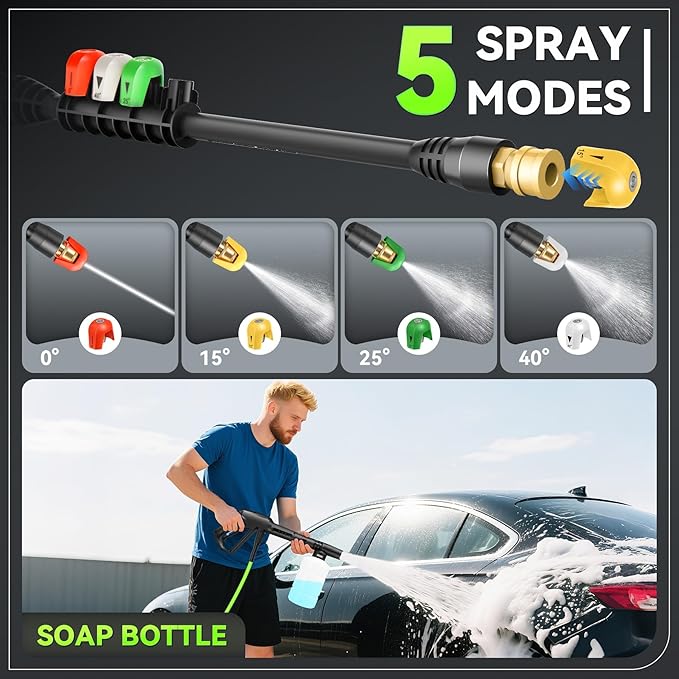 Professional Pressure Cleaner 5000 PSI,4.0 GPM Heavy Duty Power Cleaner with 4 Nozzles,Foam Cannon,33FT Hose and 500ml Soap Bottle for Home/Cars(Green)