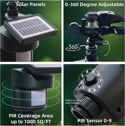 Motion Activated Sprinkler with Solar Panels Deter Animal Cat, Birds, Dogs Repellent Outdoor Lawn Motion Sensor Water Sprinkler for Garden