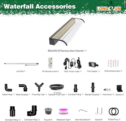 Pool Fountain, LONGRUN Waterfall Spillway for Koi Ponds - 35.4" Transparent Acrylic Waterfall for Swimming Pool, Garden Pond, Patios, Spa Decoration