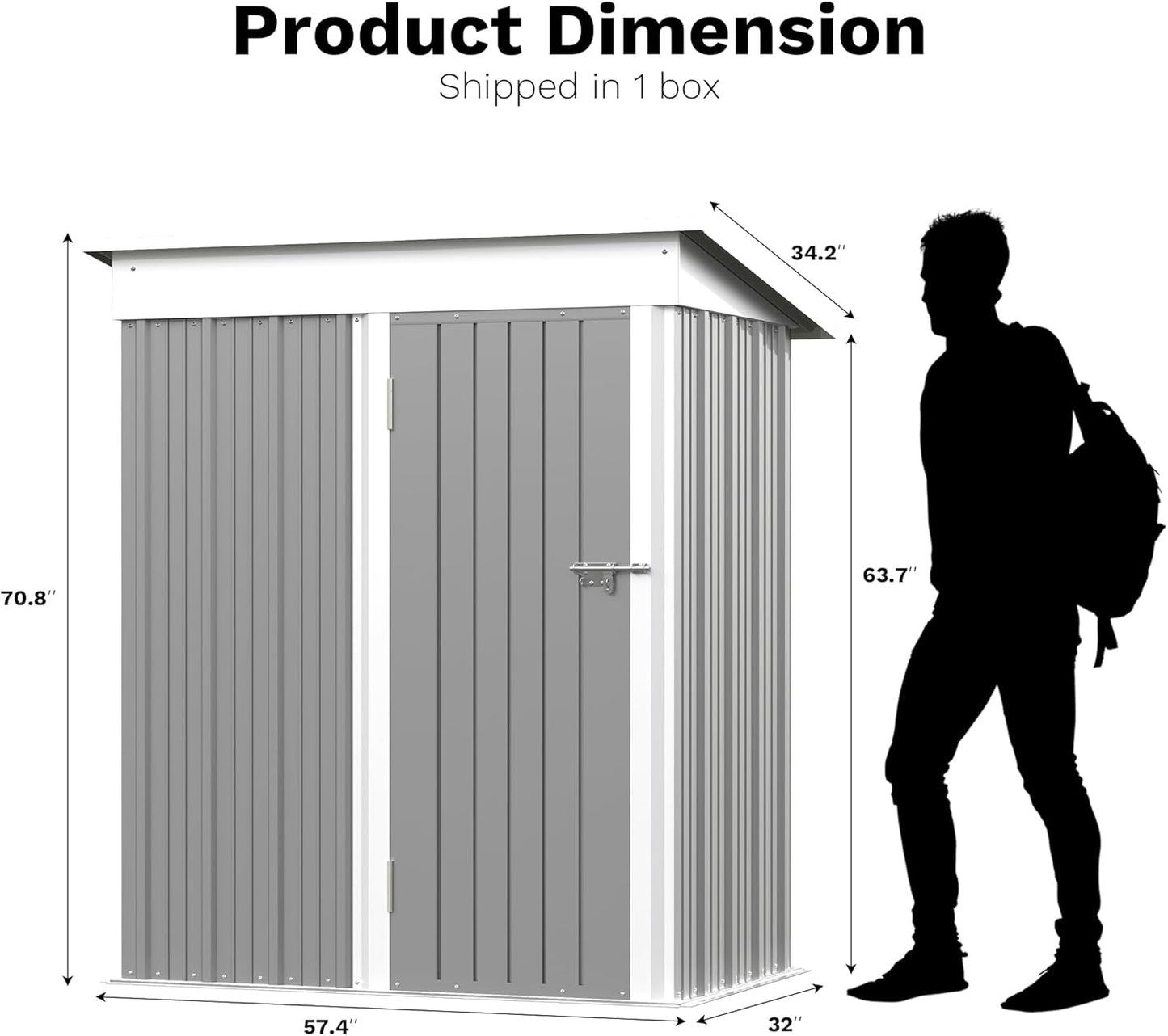 Greesum 5x3FT Outdoor Storage Shed, Utility Tool Shed Metal Storage Garden Shed with Door & Lock for Patio Storage, Gray