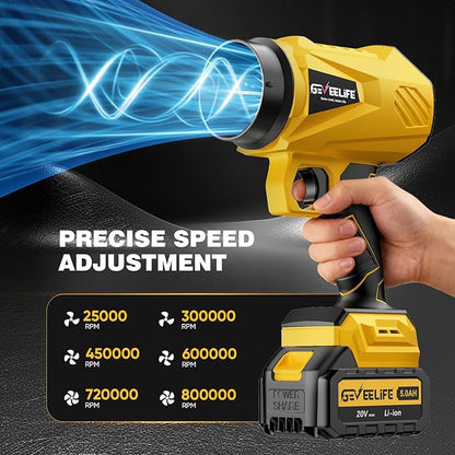 GEVEELIFE 2025 Upgraded Leaf Blower Cordless-800000 RPM Turbo Jet Blower with 2×5.0Ah Batteries & Fast Charger，Handheld Blower for Patio,Leaves, Lawn, Yard, Dust,Snow,Car Cleaning