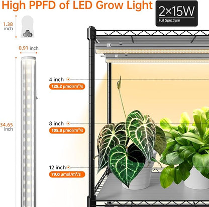 Bstrip Plant Shelf with Grow Light with Timer, Tall Plant Stand with Adjustable Rack and Wheels, 6 Pack T5 3FT Full Spectrum Grow Lights for Indoor Plants, Seed Starting, Seed Tray, 35.4"x13.8"x70.8"