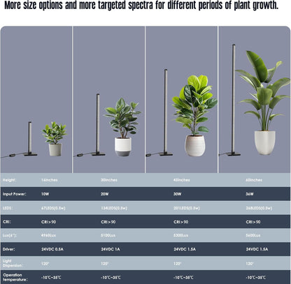 GLOWRIUM Grow Lights for Indoor Plants, 10W Full Spectrum LED Vertical Plant Grow Lights with Auto-Timer, 3 Light Modes, 6-Level Dimmable (15in)