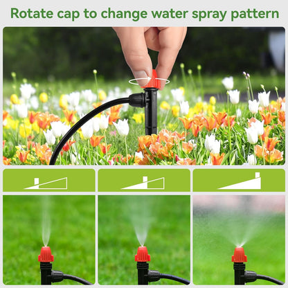 Drip Irrigation Emitters for 1/4" Tubing: Adjustable 360 Degree Drip Spray Emitters with Lock Barbed - Misting Drippers with Stake for Garden Watering System(30pcs)
