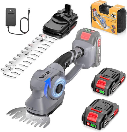 Cordless Hedge Trimmer, 2-in-1 Hedge Trimmer, Ultra Long Battery Life with Battery*2, high-Power and high-Capacity Grass Trimmer for Gardens, Yards and lawns, Including Charger