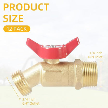12 Pack Hose Bibb Brass Ball Valve, 3/4" Male NPT Inlet x 3/4" Male GHT Threaded Garden Hose Outlet Connector, 1/4-Turn Sillcock Water Spigot Hose Bibb Valve (3/4" x 3/4")