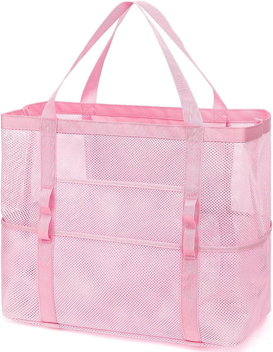 Mesh Beach Bag, Large Beach Tote with Zipper Pocket for Family Pool Bag for Toys & Vacation Essentials