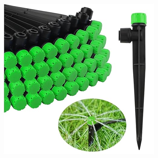 50PCS Drip Irrigation Emitters, Kalolary Adjustable 360 Degree Water Flow Drippers Emitters for 1/4" Drip Irrigation System Tubing, Irrigation Drippers for House Garden Flower beds(Medium Green)