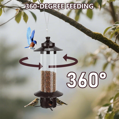 Metal Bird Feeder for Outdoors, Hanging Squirrel Proof Bird Feeders for Outside with 4.8 Lb Capacity, 4 Ports Tube Wild Birdfeeders for Garden Yard Decoration Viewing Cardinal, Weather-Resistant