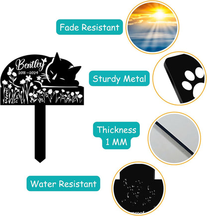 Sleeping Cat Grave Markers Outdoor, Weatherproof Metal Pet Headstone with Name & Date, Outdoor Grave Marker for Cats – Variety of Sizes & Finishes