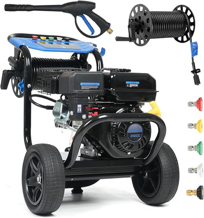 Gas Pressure Washer 3600PSI 2.3 GPM 212CC High Pressure Washers, 30FT Hose with Reel, Built-in Soap Tank, 5 Quick-Connect Nozzles, Axial Pump, Heavy Duty Gas Power Washer for Cars Driveways