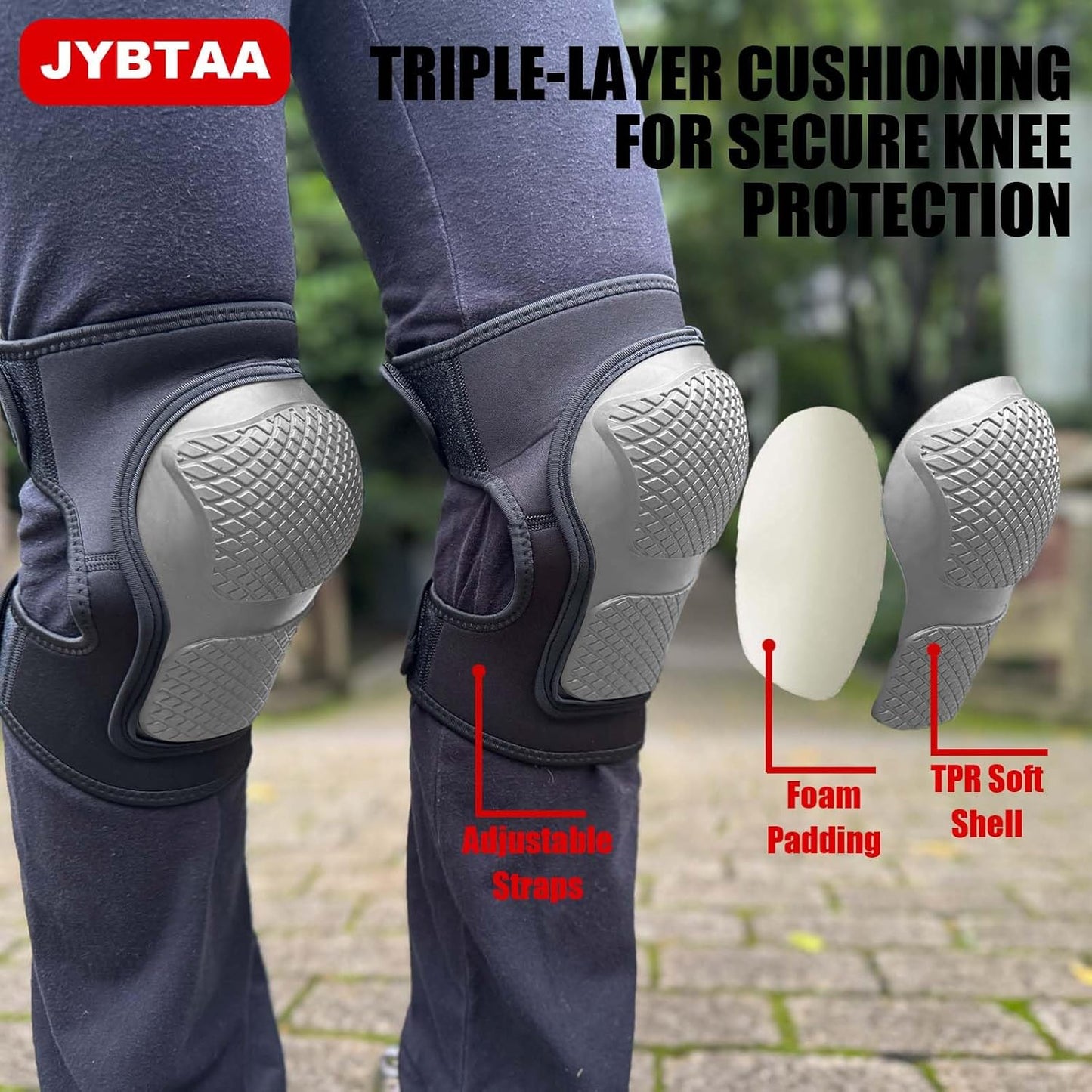 Soft Shell Knee Pads for Gardener Cleaner Carpenter Painter, Heavy Duty Knee Protective Gear with Adjustable Straps, Kneeling with Comfort, Profect for Kneeling Crawling Work, Gray XL (1 Pair)