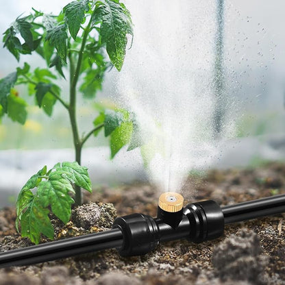 30 Pcs 1/4" Drip Irrigation Tee Connectors for Tube Quick Connect Parts Fittings for 1/4 Inch(6.35mm) Irrigation Tubing or Sprinkler(Black,Misting Nozzle)