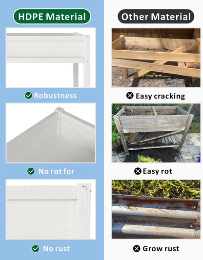 Raised Garden Beds Outdoor with Legs,Outdoor Planter Box,Non-Cracking,Rust Resistantand Rot-Resistant for Vegetable Garden for Backyard, Patio, Balcony Outdoors/Indoors White