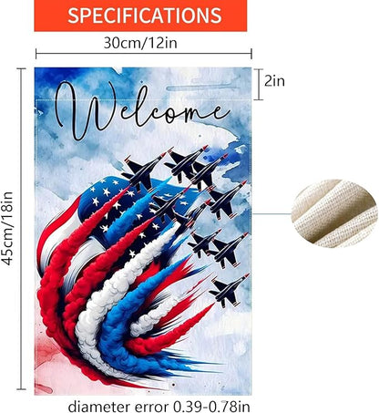 Patriotic Garden Flag 12x18 Inch Double Sided Outside, USA 4th of July Memorial Day Independence Day Watercolor Yard Outdoor Decoration(Fighter jet)