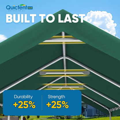 Quictent 10x20 ft Heavy Duty Carport Canopy Galvanized Car Tent Outdoor Garage Boat Shelter with Reinforced Structure, with Hanging Edge - Green