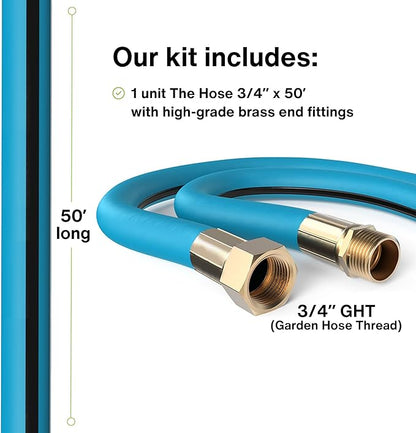 Aeromixer THE HOSE - 3/4 Inch Garden Hose 50 Ft, Kinkless Commercial Garden Hoses, Heavy Duty Industrial Water Hoses for Outdoors, 650 PSI High-Pressure Watering Tool for Farming and Gardening