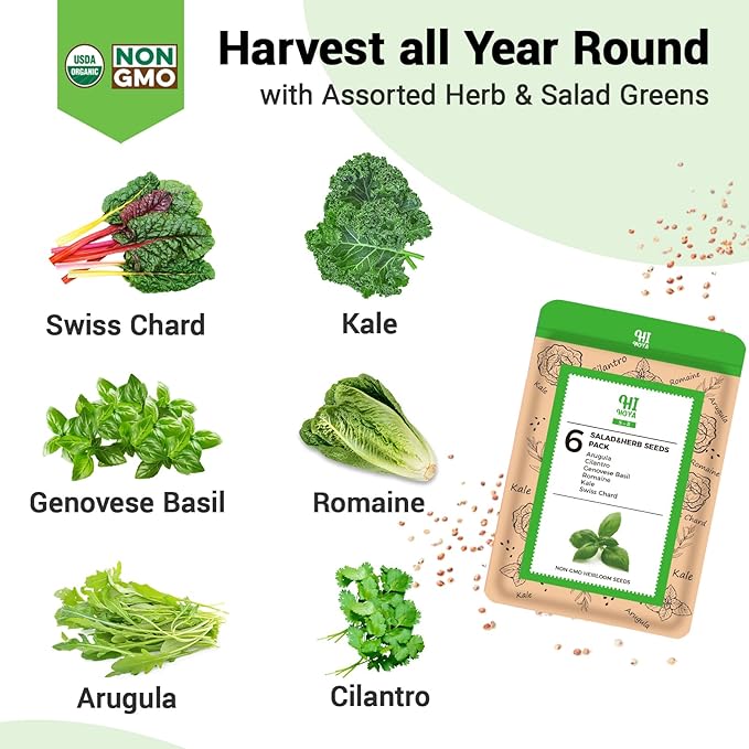 Herb & Salad Greens Seed Pods for All Hydroponics Growing Systems, 8 Pods with 600+ Seeds of Basil, Cilantro, Romaine, Kale, Arugula and Swiss Chard