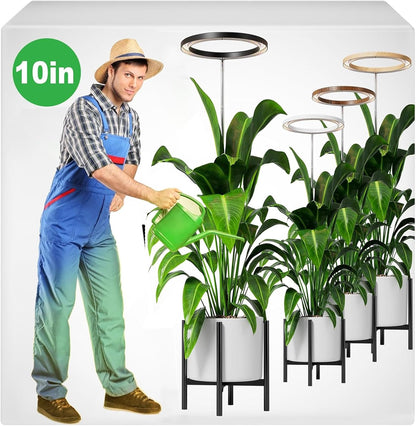 10" Grow Lights for Large Indoor Plants, Full Spectrum Indoor Plant Light for Indoor Growing with Timer,Height Adjustable Auto On/Off 3/9/12H, 9 Brightness,Led Tall Halo Grow Light for House Plants
