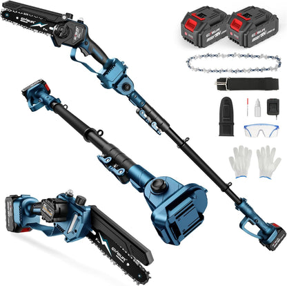GEVEELIFE 2-in-1 Electric Pole Saw, Cordless Pole Saw & 6 Inch Brushless Mini Chainsaw with 2x 4.0Ah Battery, Pole Saws for Tree Trimming, 15-Foot Reach Extension Pole for Tree Branches Wood Cutting