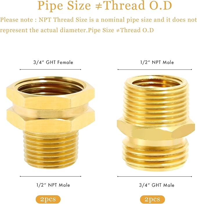 TAROSE 4 Pack Brass Garden Hose Adapter, Male to Male Hose Adapter Connector, GHT to NPT Adapter Hose Fitting,Brass Garden Hose to Pipe Fittings Connect