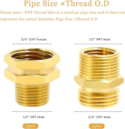TAROSE 4 Pack Brass Garden Hose Adapter, Male to Male Hose Adapter Connector, GHT to NPT Adapter Hose Fitting,Brass Garden Hose to Pipe Fittings Connect