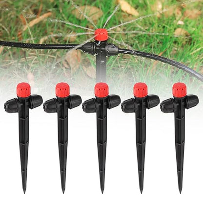 25 Pcs Drip Irrigation Fan Emitter for 1/4" Irrigation Tubing, Adjustable Water Flow Irrigation Spary Dripper with Stake Drip Micro Drip Irrigation Sprayer Emitter for Irrigation Watering System