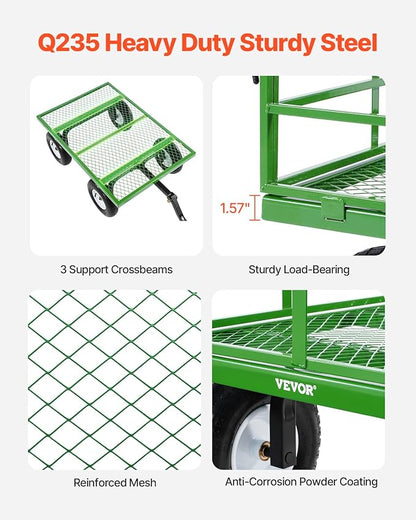 VEVOR 1200 Lbs Steel Garden Cart, Heavy Duty Pullable Garden Wagon Yard Cart, 2 in 1 Outdoor Metal Utility Wagon Yard Trailer with 13" All Terrain Tires, Mesh Removable Sides and 180°Rotating Handle