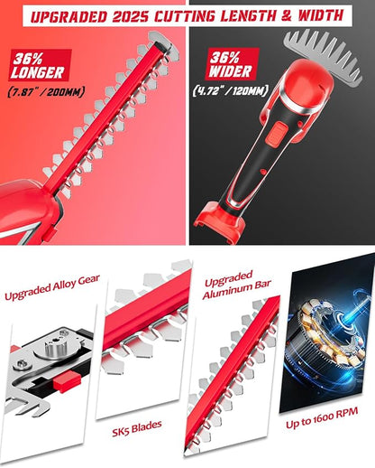 Rozlchar Cordless Hedge Trimmer & Grass Shears Handheld Compatible for Milwaukee 18V Battery(No Battery), Lightweight 7.87'' Electric Hedge Trimmer 4.7" Grass Cutter Combo for Lawn, Backyard, Garden