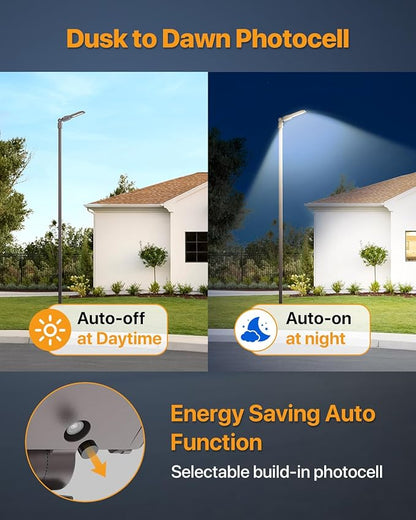 Led Parking Lot Lights Outdoor 400W 60,000LM Slip Fitter Street Pole Light with Dusk-to-Dawn Photocell 100-277V IP65 Waterproof 5000K Commercial Area Lighting for Parking Lot, Roadways 2Pack