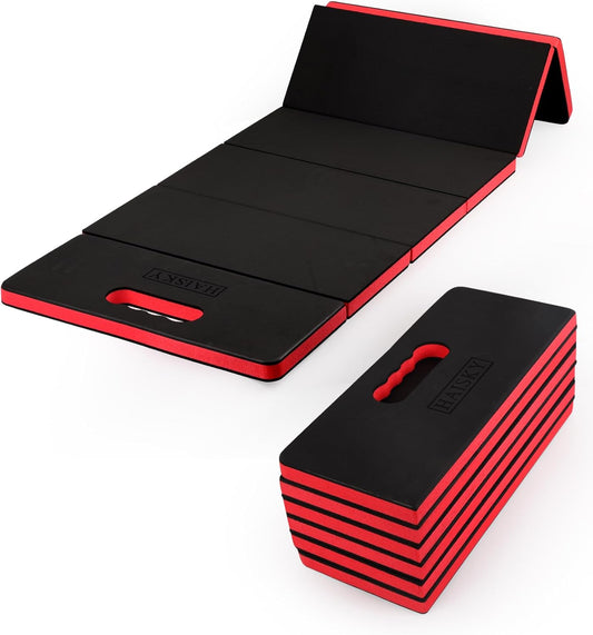 Extra Thick Kneeling Pad for Working Under Car, 47.2 * 17.7 * 1.2" Portable Foldable EVA Mechanic Mat for Garage, Gardening, Yardwork, Workshop, Red & Black