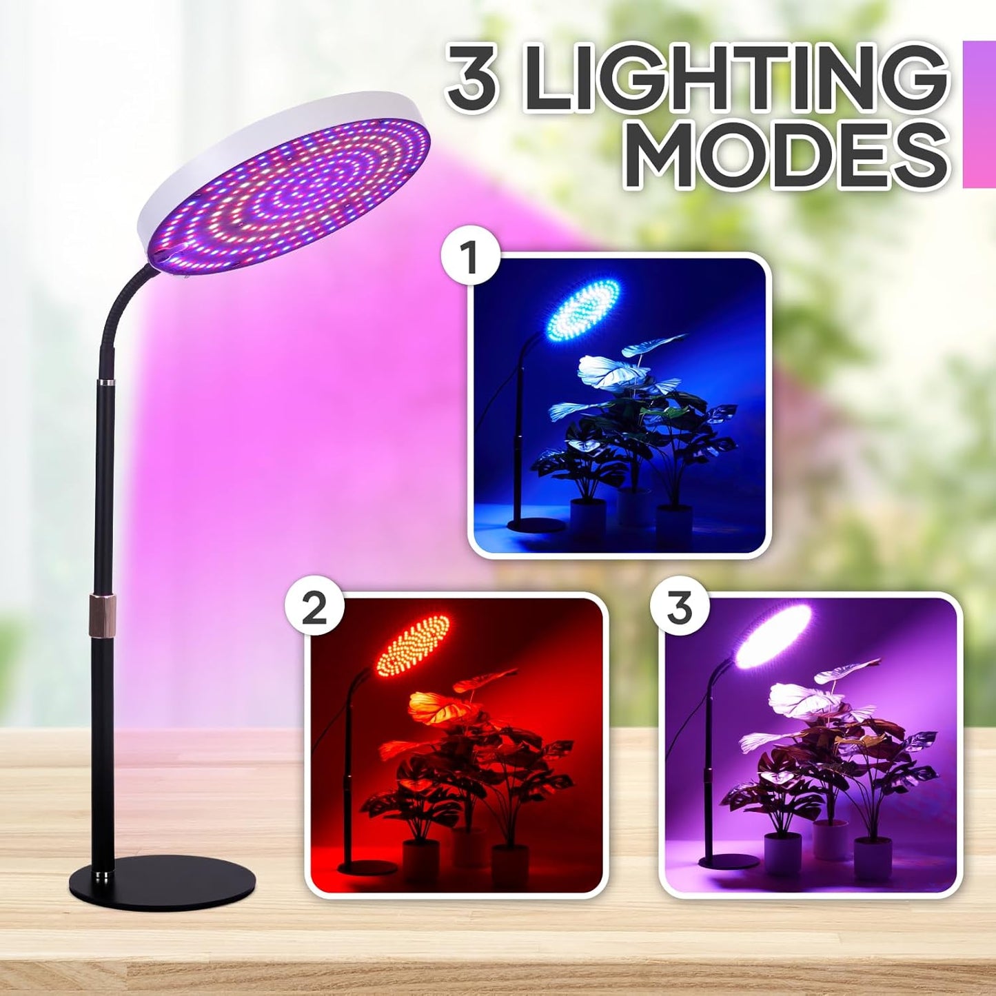 Desk Grow Light, 288 LEDs Red Blue White Full Spectrum Plant Light for Indoor Plants,3490 Lumen Indoor Grow Lamp,3 Modes for Plants Greenhouse Veg Bloom Light