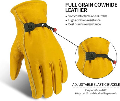Leather Work Gloves for Men & Women, Reinforced Durable Gardening Gloves,Cowhide Work Gloves,Puncture & Cut Resistant