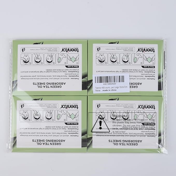 Teenitor Oil Blotting Sheets for Face, 400 Sheets Green Tea Oil Absorbing Sheets Blotting Paper for Oily Skin, Oil Absorbent Pads Face Oil Wipes Oil Sheets for Women, Oil Control Film Large 10cmx7cm