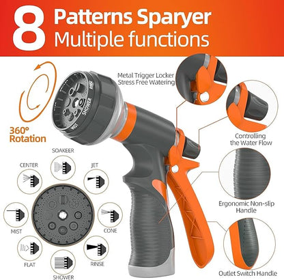 SPECILITE Garden Water Hose 200 ft x 5/8 in Heavy Duty, Flexible and Lightweight, Burst 600 psi, Kink-less Hybrid Rubber Pipe for Backyard, 3/4'' Brass Fittings, Orange