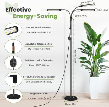 Large Plant Lights for Indoor growing 24V, 660nm-Enhanced Full Spectrum, LM281B+ LED Grow Light, Plant Light with Timer & Dimming, Adjustable Height 22–70in, 9.8in Base, 28W, 560μmol/s/m²@6in